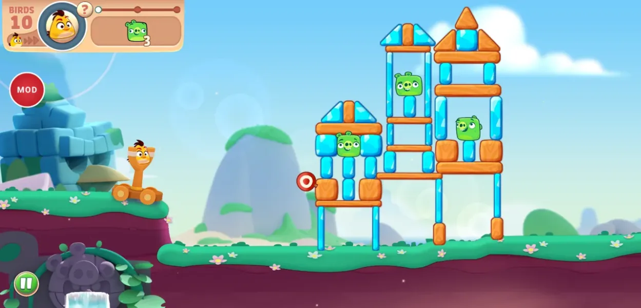 Angry Birds Journey — slingshot shot knocking down a tower