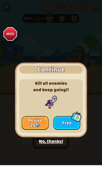 Backpack Attack — reviving mid battle for 25 gems