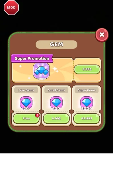 Backpack Attack — the gem panel with every gem pack