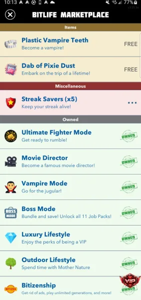 BitLife - Life Simulator — marketplace with every pack owned