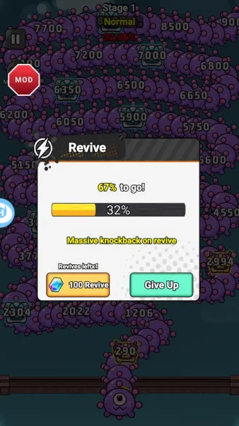 Bullet Survivor - TD Shooter — defeat screen asking 100 diamonds to revive