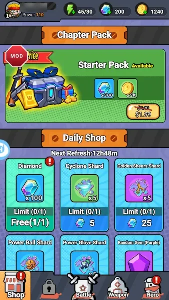 Bullet Survivor - TD Shooter — the shop with paid packs and the daily shop
