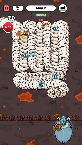 Caveman Survivor — shooting the giant worm on level 2