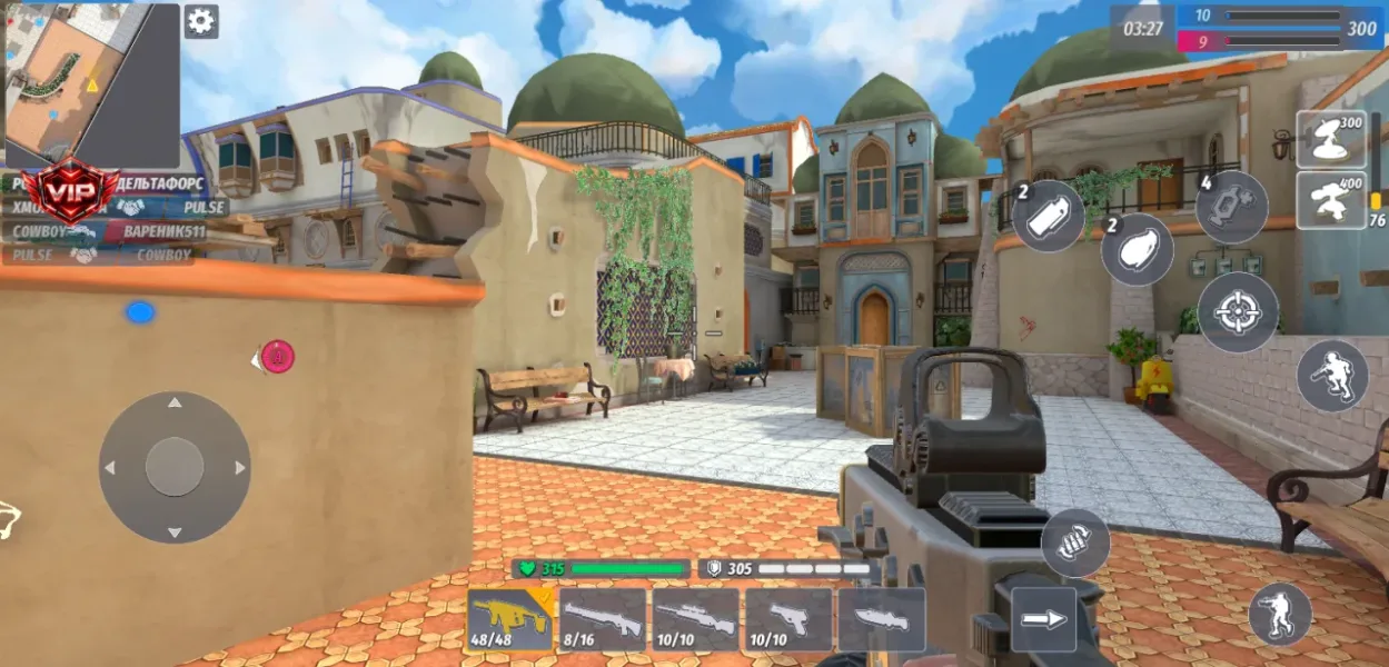 Contra Guns: PvP Shooting FPS — first person firefight in a sunny old town