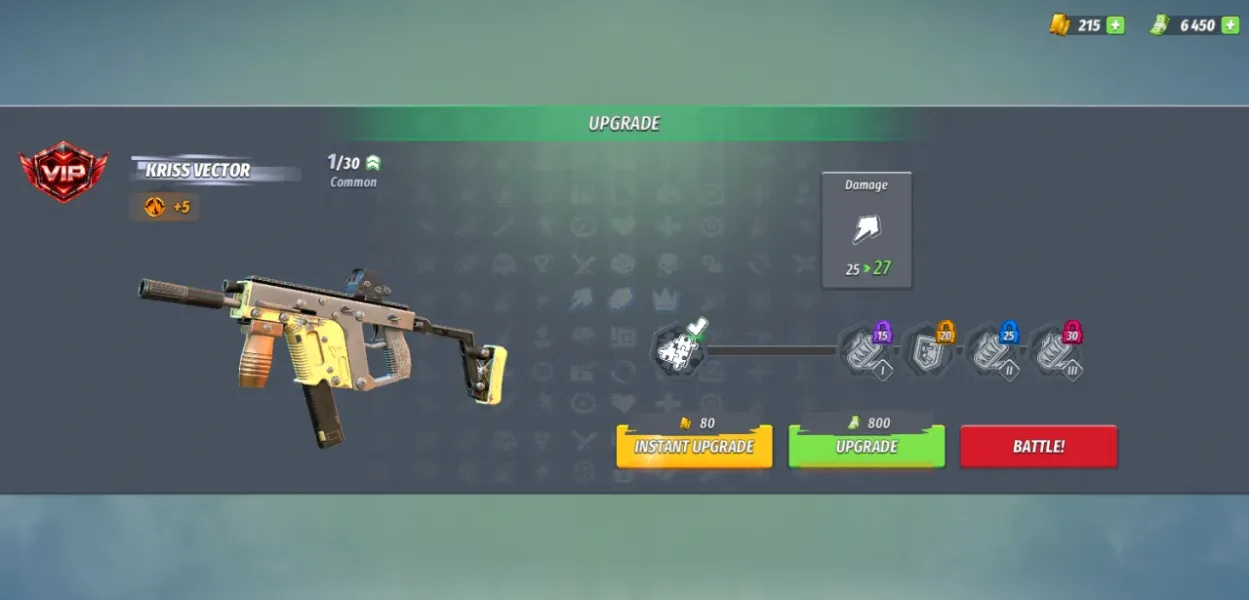 Contra Guns: PvP Shooting FPS — kriss vector upgrade for credits or gold