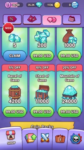 Draft Showdown — free gem packs in the shop with the mod