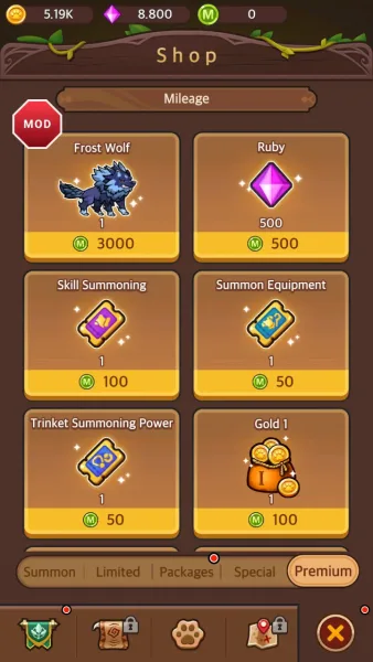 Druid Rising: Idle RPG — the mileage points shop