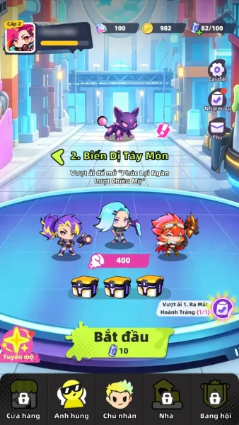 Eternal Silent Moon — main lobby with the team and the start button