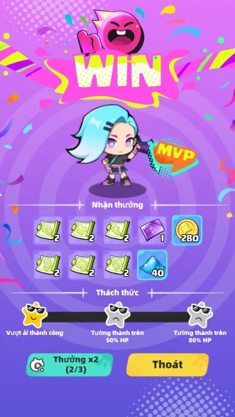 Eternal Silent Moon — victory screen with rewards and the x2 reward button