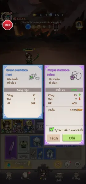 EZ PZ: Byte Heroes — gear drop with a power comparison