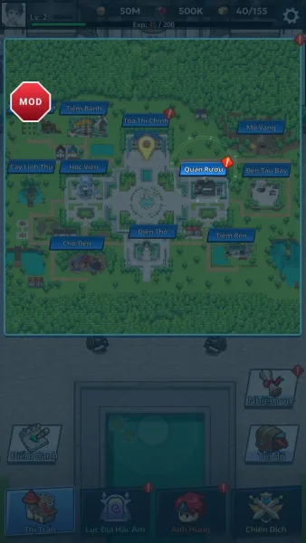 Fortias Saga: Idle RPG — the town map and its buildings