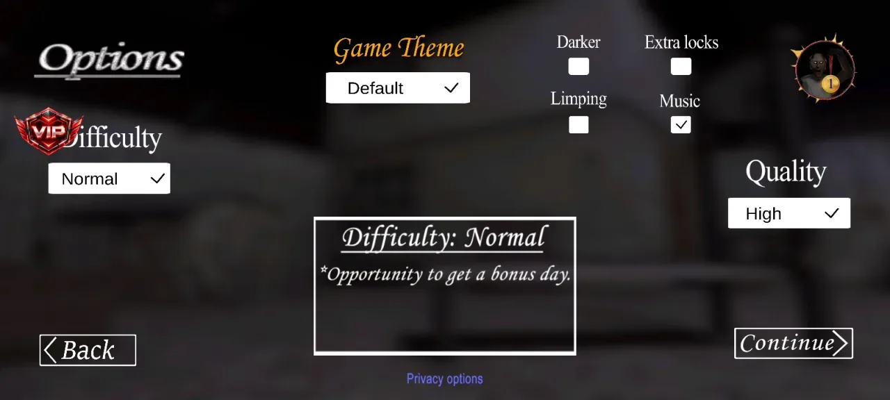 Granny — options with difficulty themes and extra locks