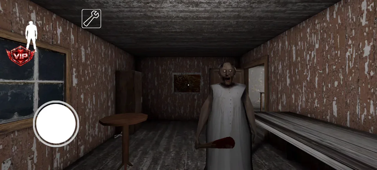 Granny — walking into the bedroom with her bat
