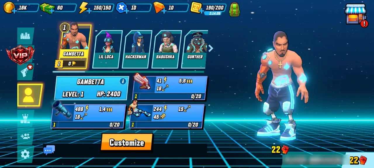 Gridpunk Battle Royale 3v3 PvP — hero roster gambetta and locked heroes
