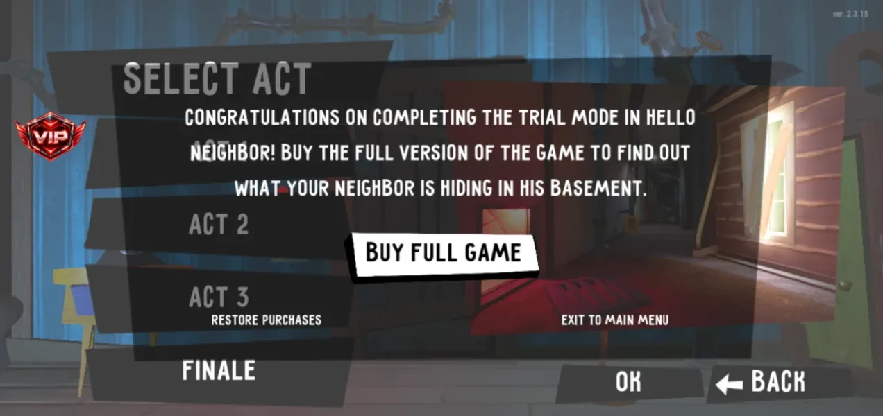 Hello Neighbor — trial over buy full game panel