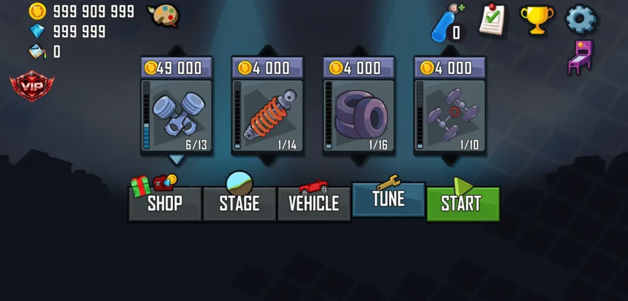 Hill Climb Racing — engine upgraded to 6 of 13 with mod coins