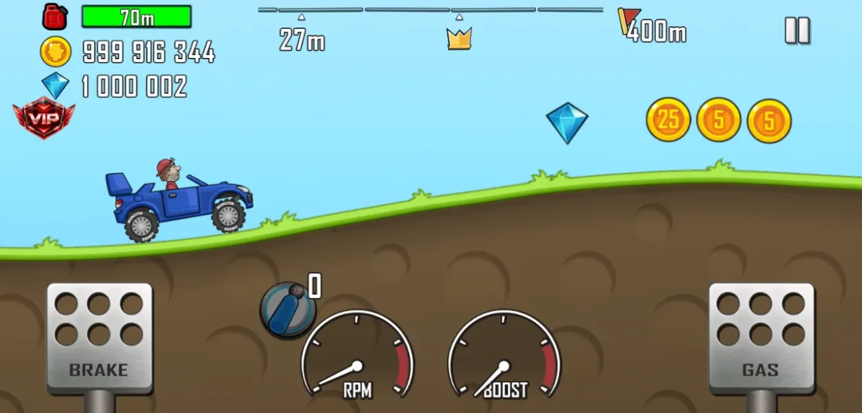 Hill Climb Racing — rally car race with a full fuel gauge