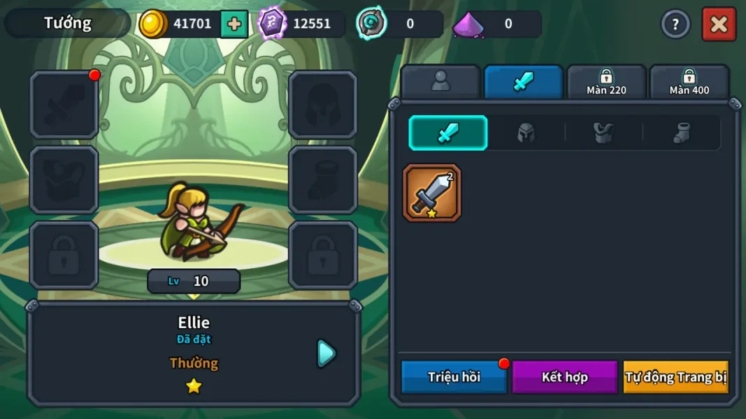 Idle Kingdom Defense — a hero and their gear slots