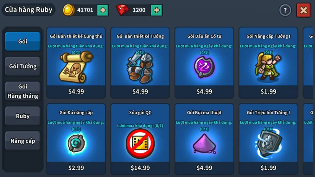Idle Kingdom Defense — paid packs and the ad removal pack