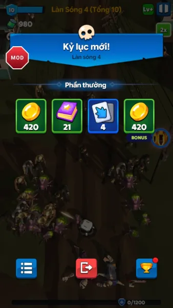 Idle Zombie Wave: Survival TD — doubled gold without watching an ad