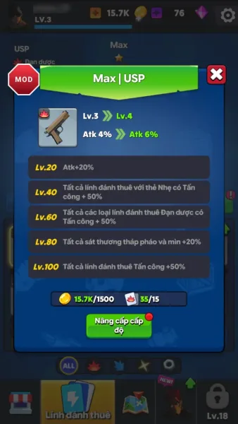 Idle Zombie Wave: Survival TD — upgrading a gun with gold