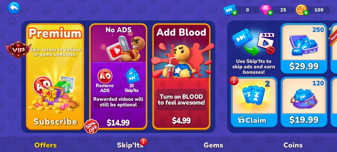 Kick the Buddy — shop with premium no ads and add blood offers