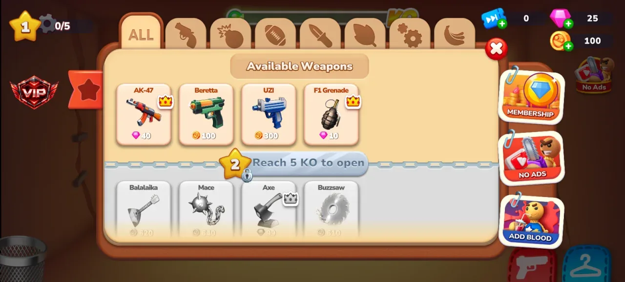 Kick the Buddy — weapons locked until 5 ko without the mod