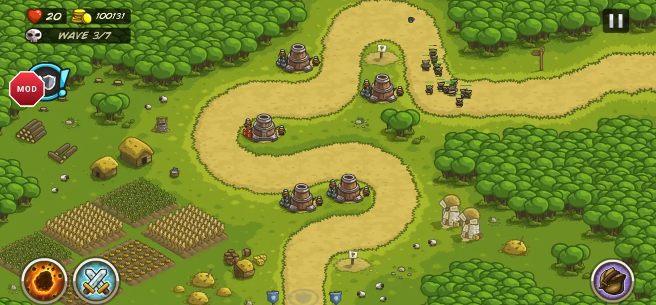 Kingdom Rush Tower Defense TD — a battle running at 4 speed