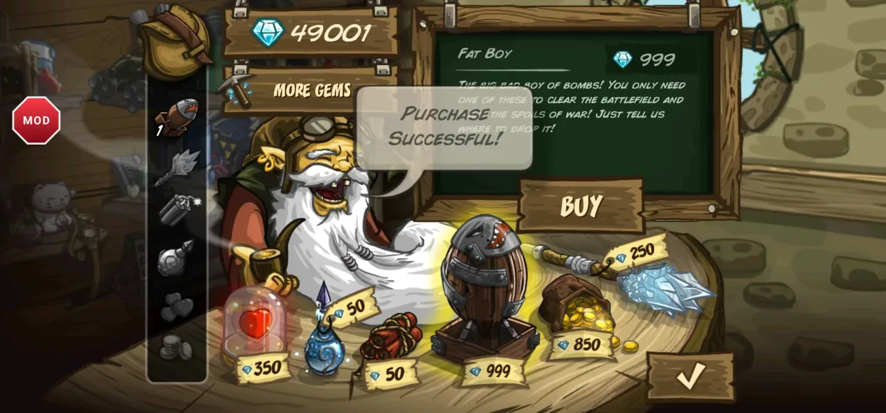 Kingdom Rush Tower Defense TD — buying items with gems