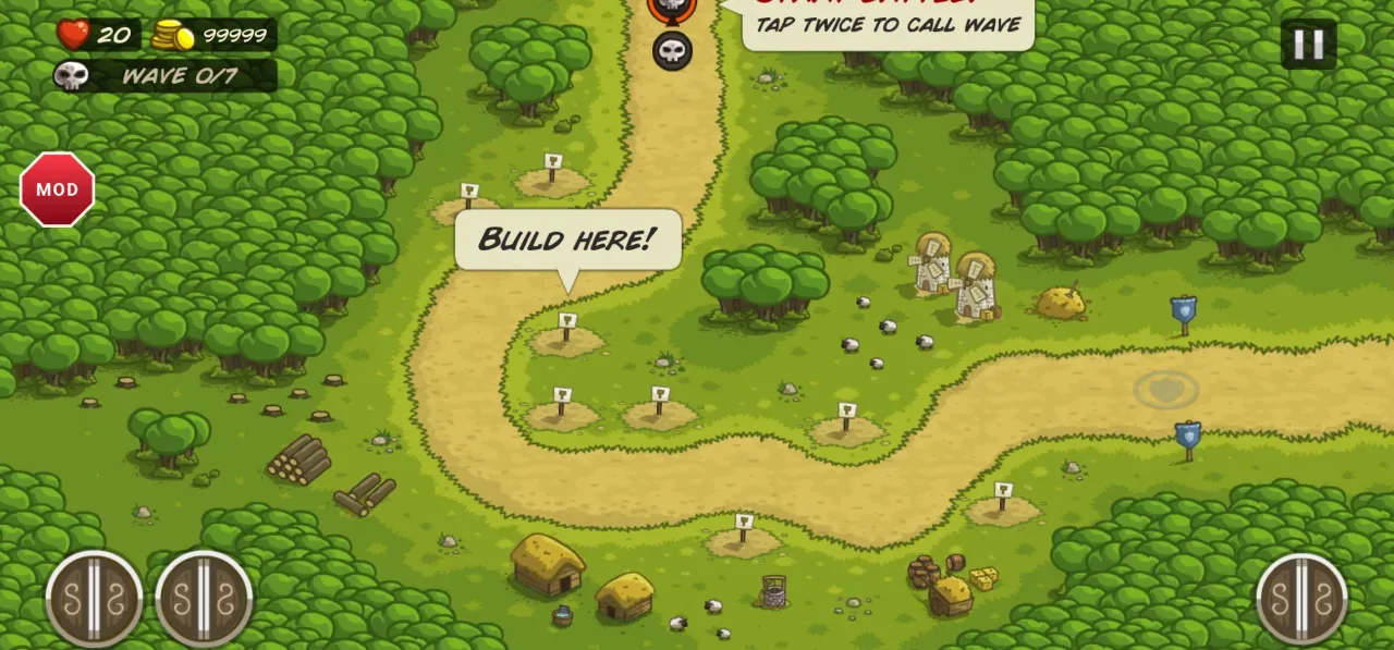 Kingdom Rush Tower Defense TD — gold held at 99 999 during a battle by the mod