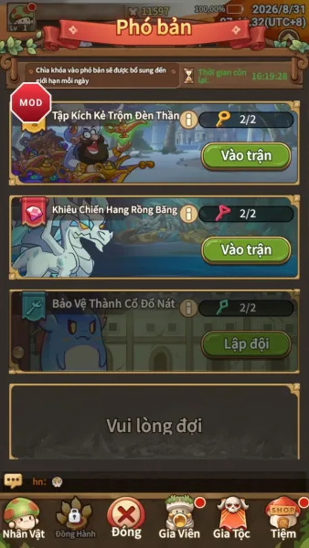 Legend of Mushroom: Rush - SEA — dungeons that use daily keys