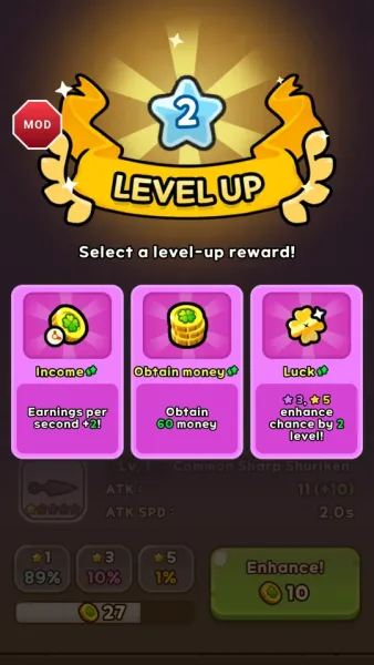Lucky Heroes! : Defense Game — choosing a card on level up