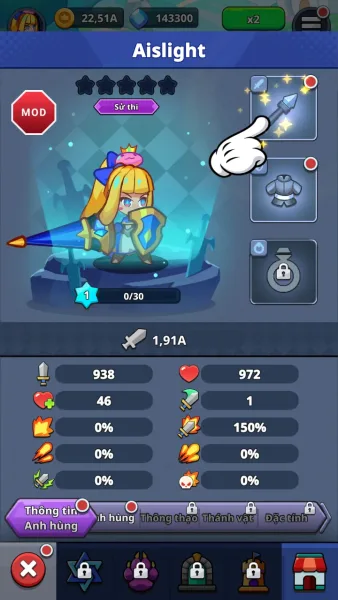 Monster Slayer — hero equipment screen