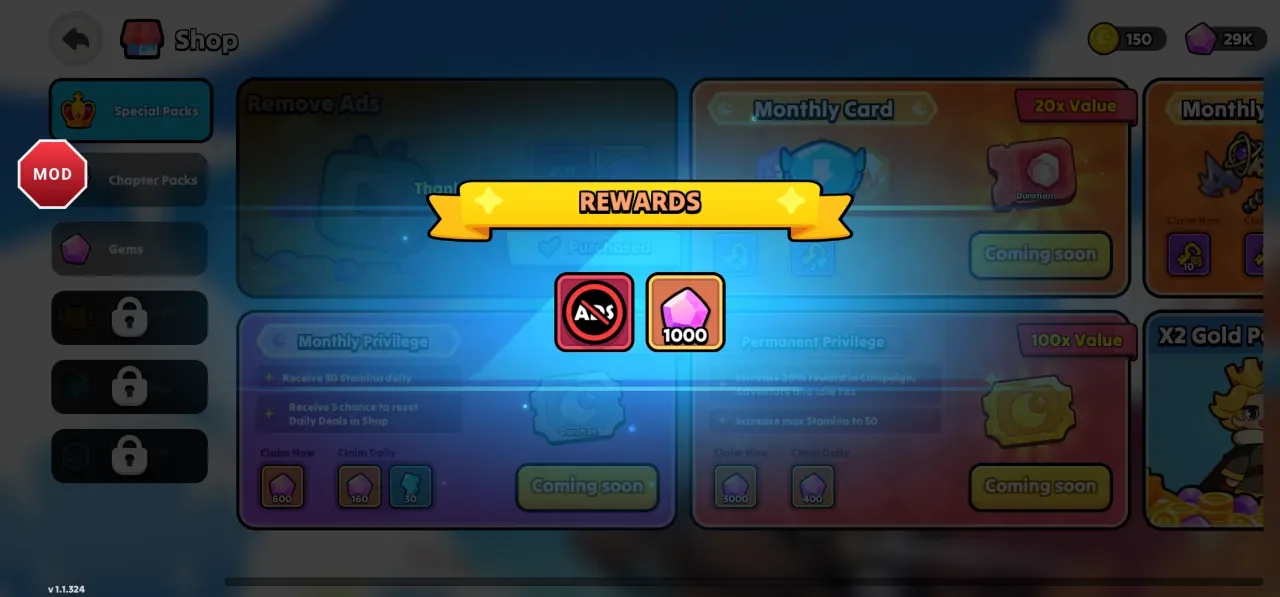 Nightfall: Kingdom Frontier TD — the no ads pack claimed with the mod