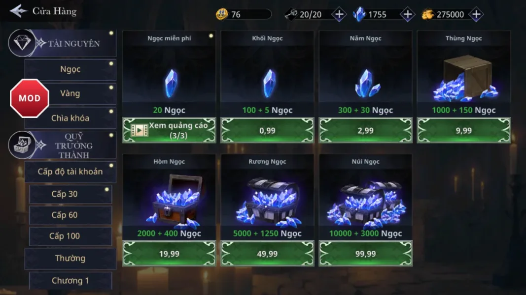 Shadow Slayer: Demon Hunter — mod buying a gem pack for free