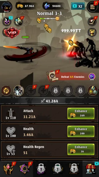 Shadow War: Idle RPG Survival — mod max damage every hit lands for 999tt