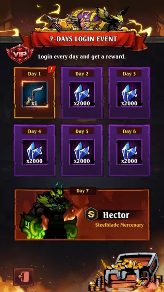 Shadow War: Idle RPG Survival — seven day login event hector on day seven