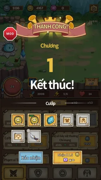 Slime Castle — Idle TD Game — chapter 1 cleared collecting rewards