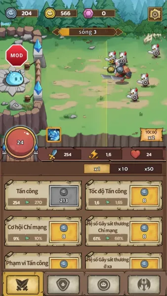 Slime Castle — Idle TD Game — mod in battle upgrades without spending silver