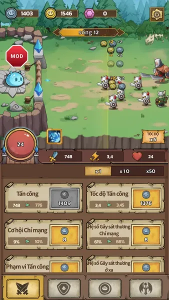 Slime Castle — Idle TD Game — x5 speed on wave 12