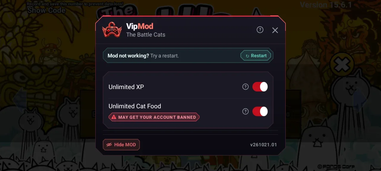 The Battle Cats — mod menu with unlimited xp and unlimited cat food