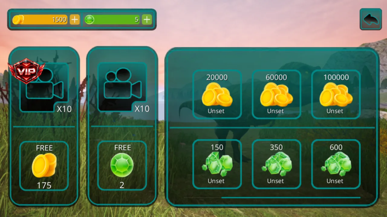 The Cursed Dinosaur Isle — shop free video rewards and gold and gem packs