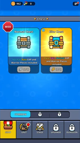 Tiny Warriors Rush — shop chests that open with keys