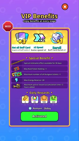 Tiny Warriors Rush — vip benefits activated for free 26 days remaining