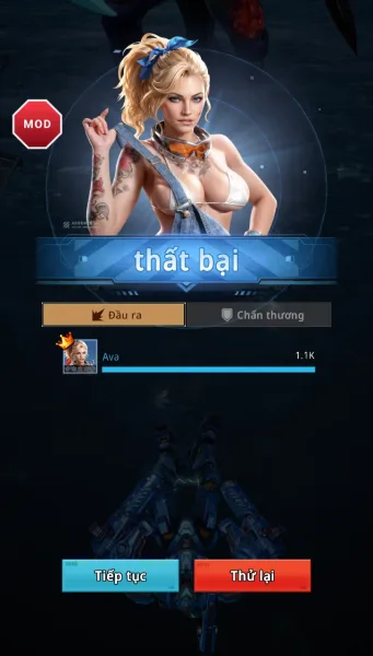 Titan Rush — defeat screen with the retry button