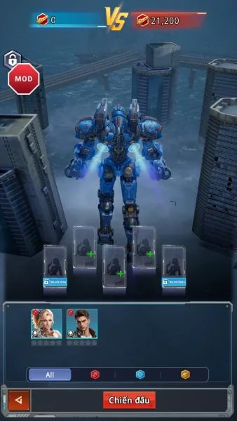 Titan Rush — pre battle power comparison with three commander slots locked