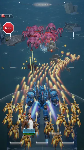 Titan Rush — titan battle with a squad of yellow robots firing alongside