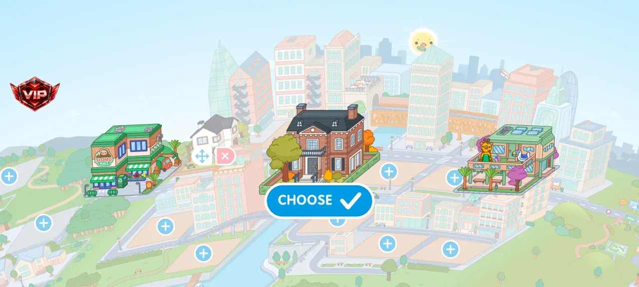 Toca Boca World — paid homes with a choose button on the build carousel