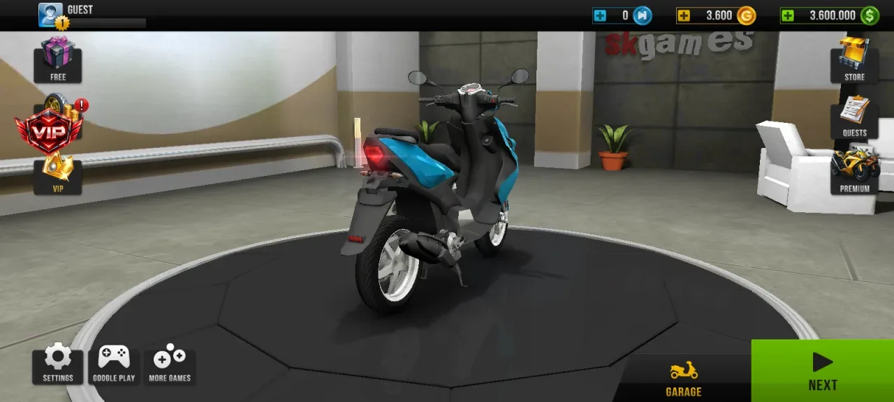 Traffic Rider — garage with 3600000 cash and 3600 gold