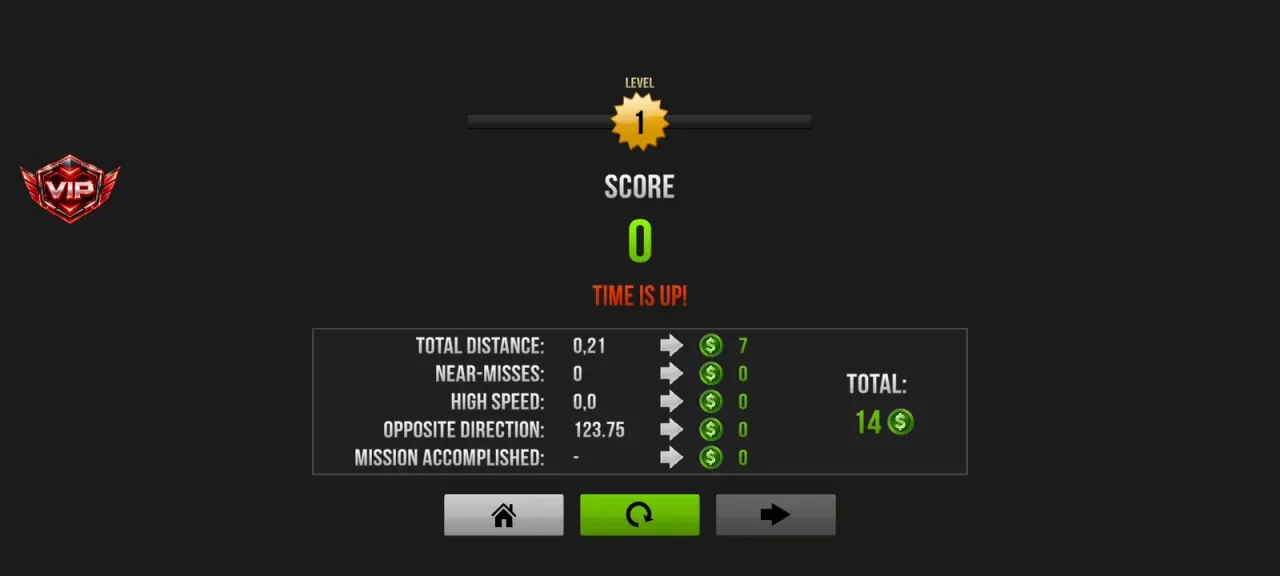 Traffic Rider — results screen with double cash